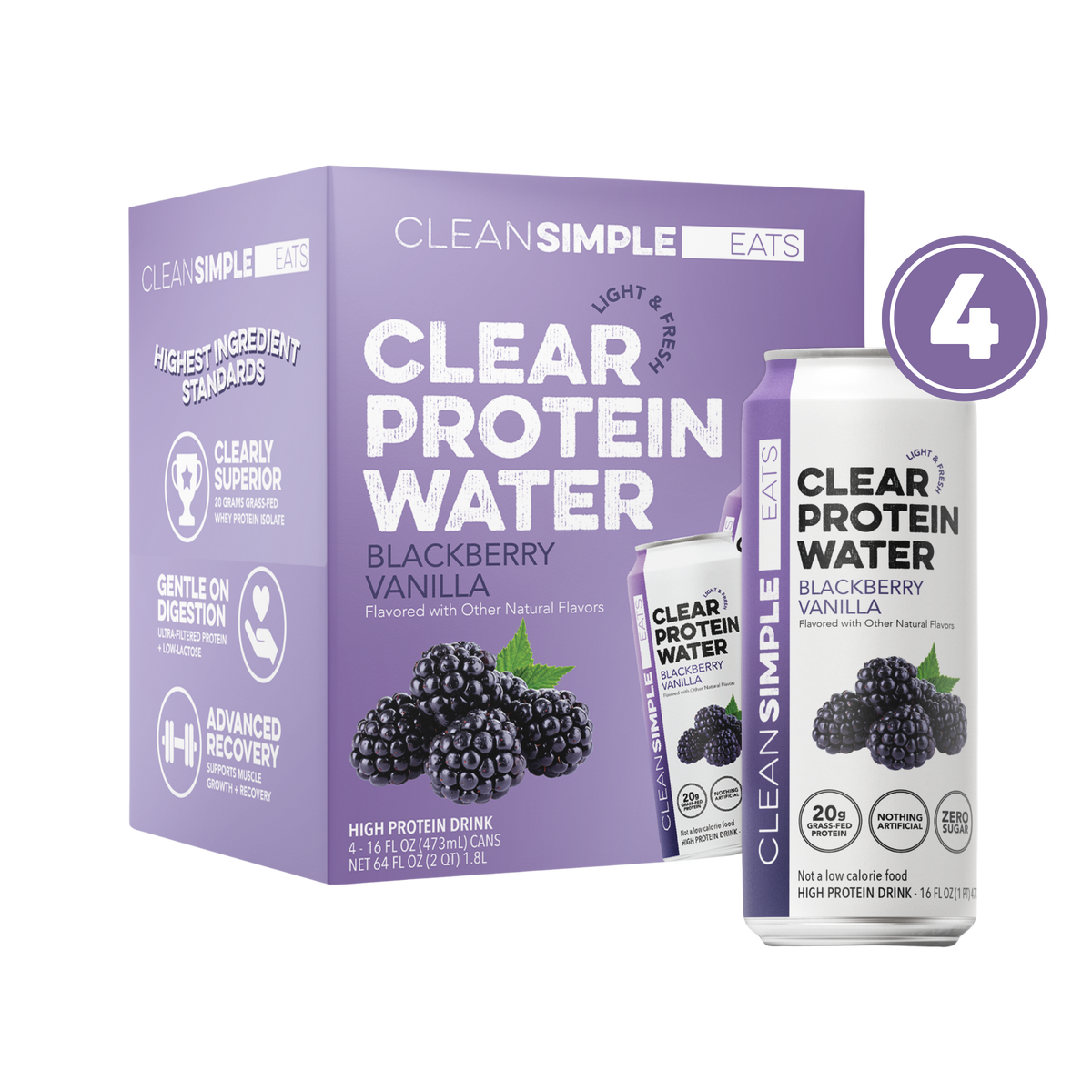 Clear Protein Water: Blackberry Vanilla (16 Oz. | 4 Pack)